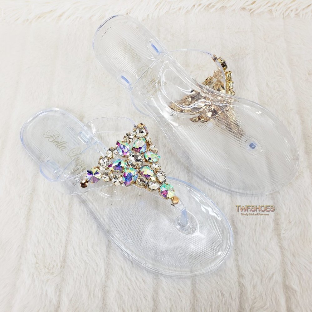 Very Cool Rhinestone Jelly Summer Sandals Crystal Clear - Picture 2 of 10